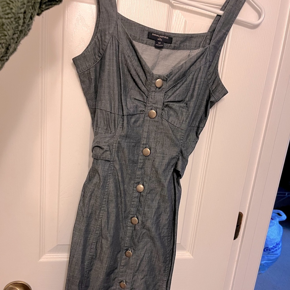 Button-down faux denim sleeveless mini dress from Banana Republic